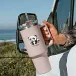 Guzzr 40oz Insulated Stainless Steel Tumbler with Straw Lid and Handle- Cream