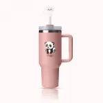Guzzr 40oz Insulated Stainless Steel Tumbler with Straw Lid and Handle- Pink