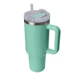 40oz Green Tumbler With Handle, Stainless Steel, Insulated