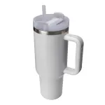 40oz White Tumbler  With Handle, Stainless Steel, Insulated