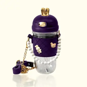 550ML BPA-Free Cute Rabbit Water Bottle with Portable Strap – purple